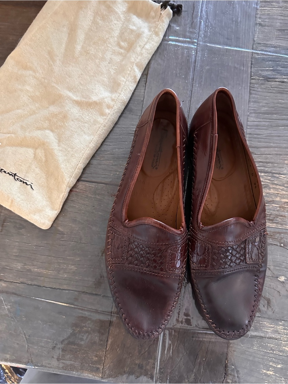 Santoni Men's Braided Leather Slip-On Loafers in Brown